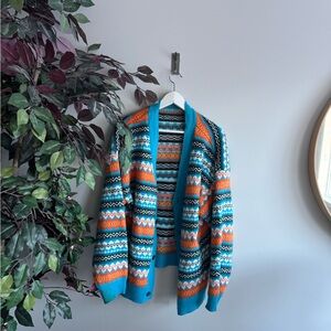 Vibrant Orange and Blue Women's Cardigan